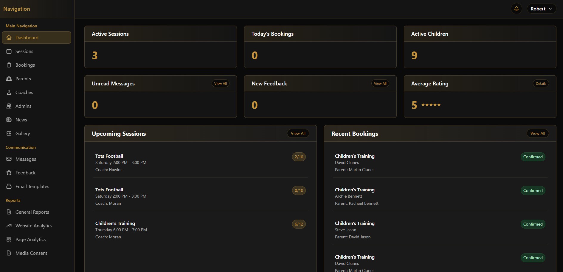 D.E.S.T Football Coaching CMS Dashboard
