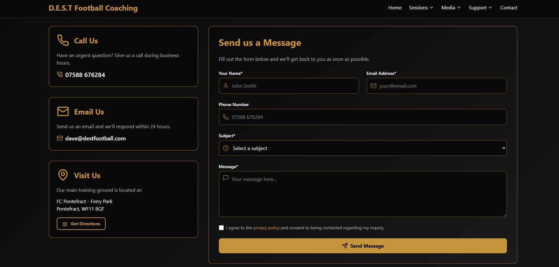 D.E.S.T Football Coaching Website Frontend