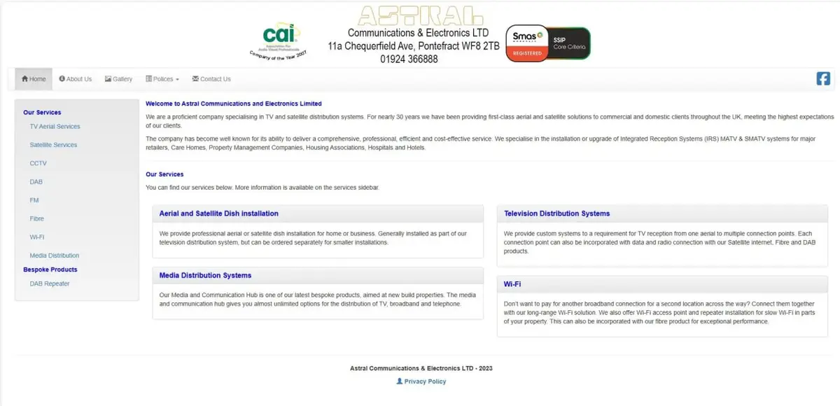 Astral CCTV old website — before the digital rebuild