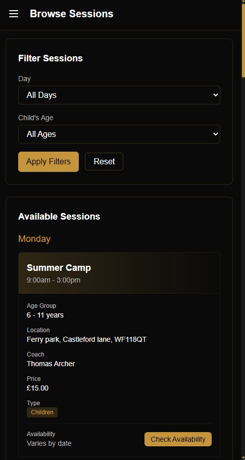 D.E.S.T parent portal — mobile booking view