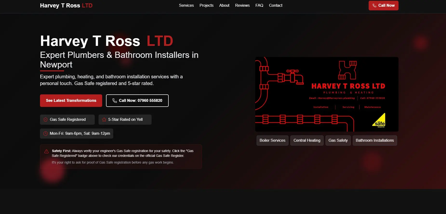 Harvey T Ross LTD plumbing website — desktop view