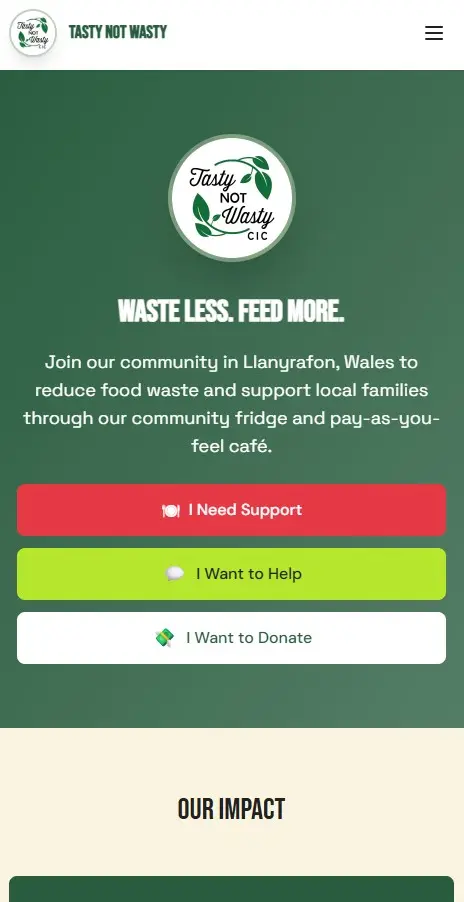 Tasty Not Wasty CIC community platform — mobile view